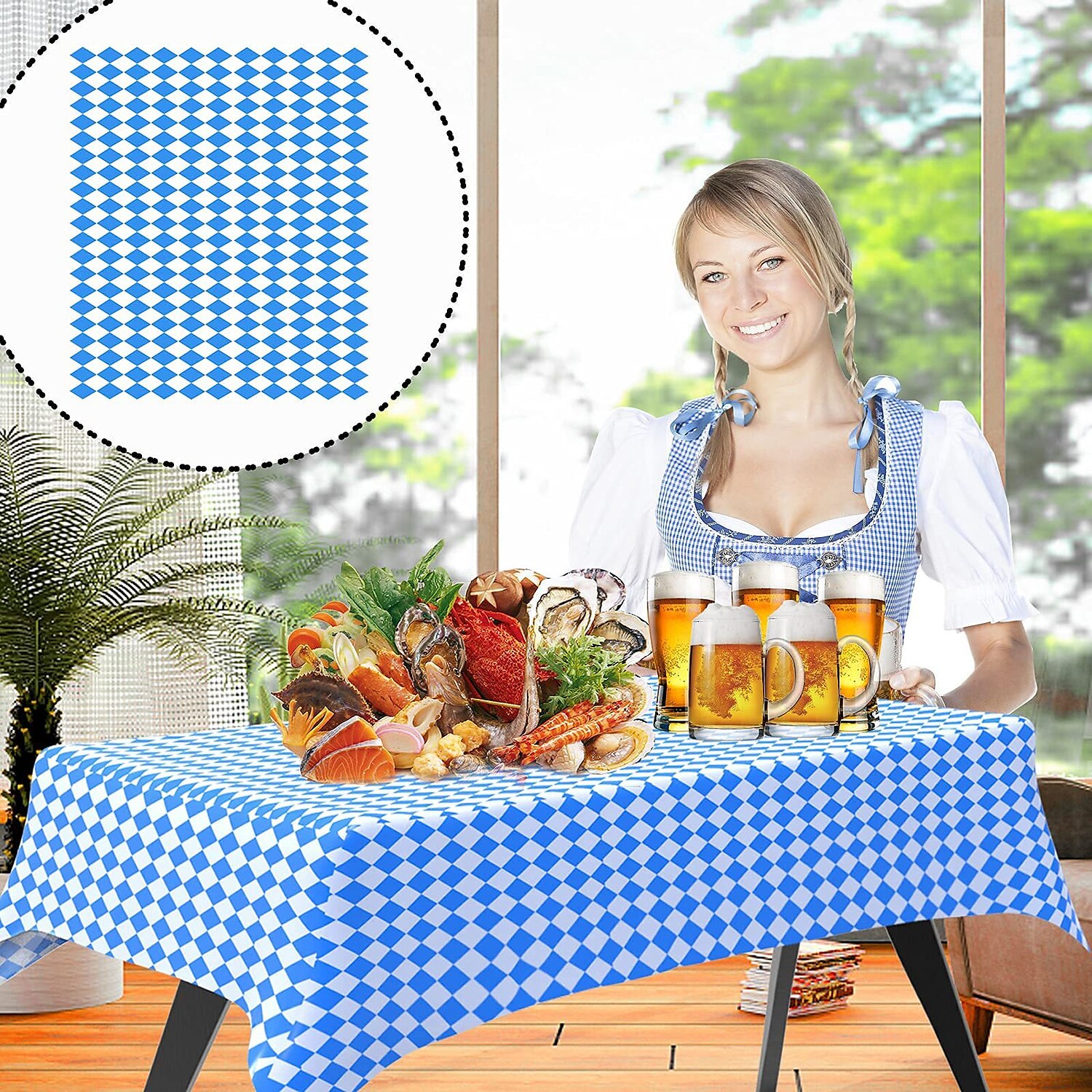 německý oktoberfest ubrus bavorský oktoberfest modrobílý kostkovaný ubrus pe ubrus 2025 - $9.49 –P4