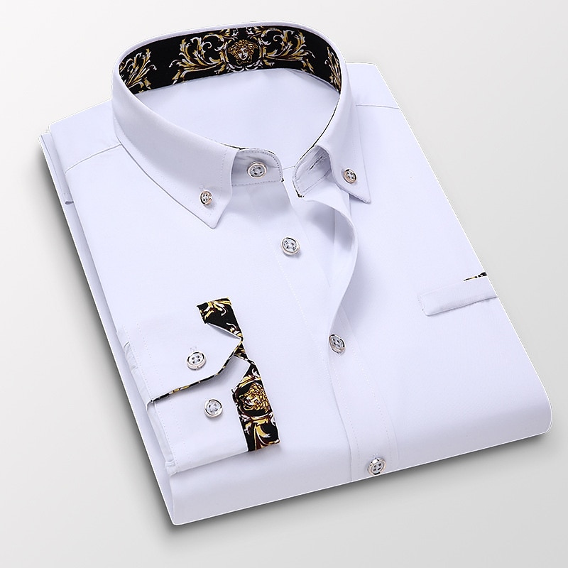 Men's Dress Shirt Button Down Shirt Collared Shirt Wine Black White Long Sleeve Floral Turndown Spring & Fall Wedding Work Clothing Apparel Button-Down 2023 - AED 91 –P1