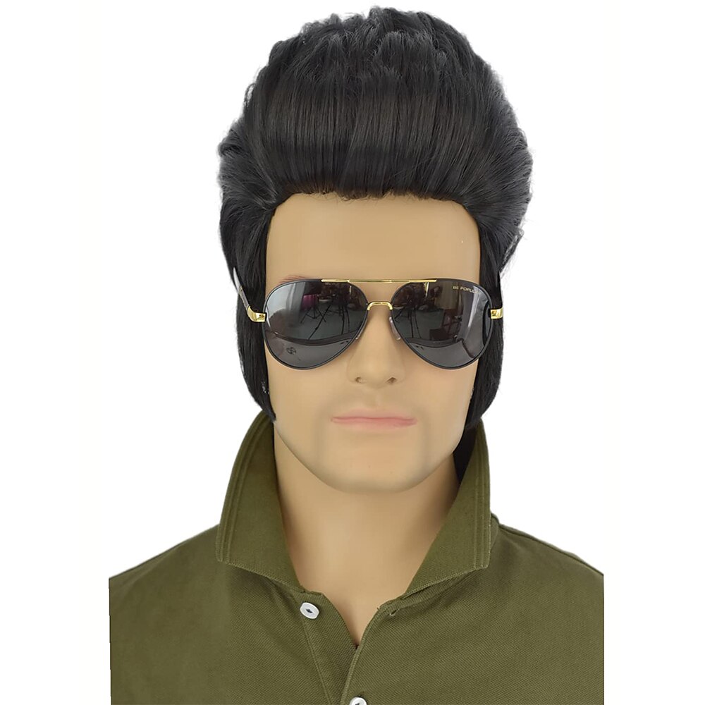 Peruca clássica de elvis masculina, resistente a altas temperaturas, peruca de rock sintético, peruca estilo anime, penteado com pompadour. perucas do dia das bruxas de 2025 por $24.99 –P4