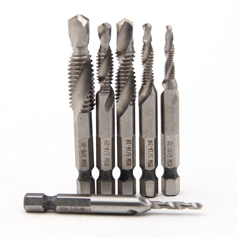 6 stks 1/8-3/8 inch draad hss combinatie boor tap bit set 1/4 inch hex schacht ontbraam verzinkboren 2025 - $18.99 –P6