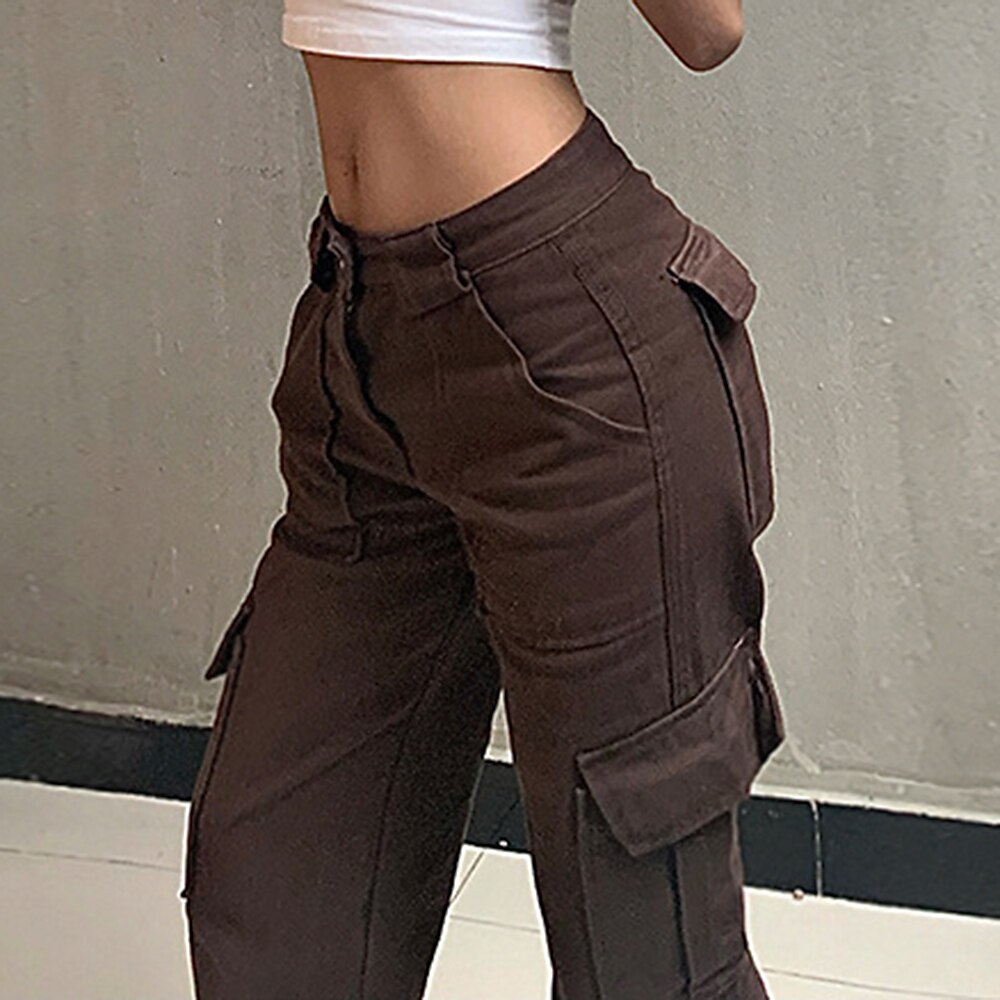 Women‘s Cargo Khaki Pants Trousers Kim Full Length 100% Cotton Baggy Micro-elastic Mid Waist Fashion Casual Weekend Brown S M Summer Spring &  Fall 2023 - US $34.99 –P7