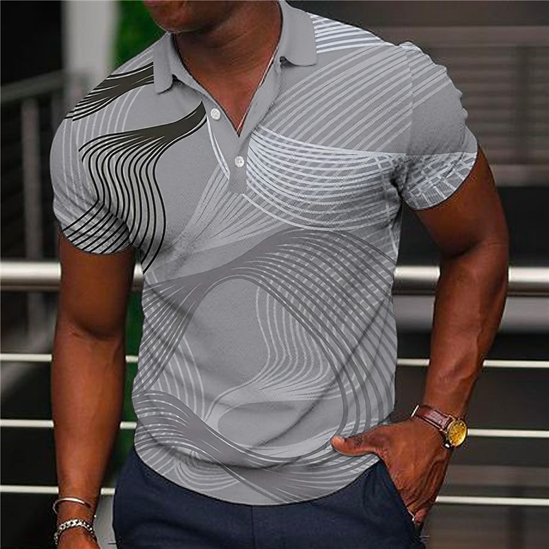 Herre Geometrisk Poloskjorter Golf skjorte Kortermet Poloskjorter Skjorter med krage Business Casual Ferieklær Formell klær Festivalklær Knapper 3D-utskrift Blå Brun Grønn 2025 - $22.99 –P1