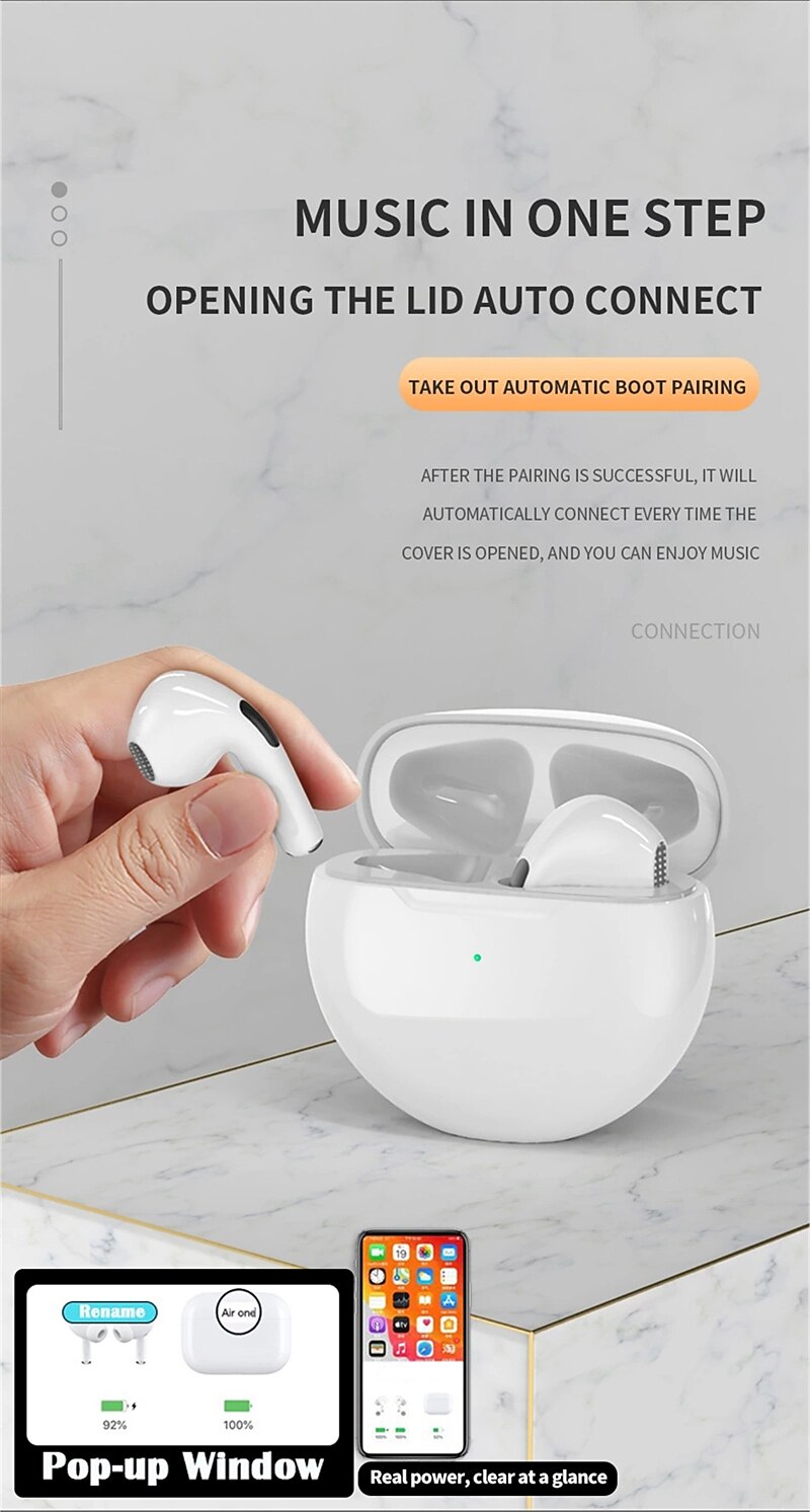 2025年 PRO6 TWSトゥルーワイヤレスヘッドフォン 耳の中 Bluetooth 5.1 ステレオ 充電ボックス付き スマートタッチコントロール のために Apple Samsung Huawei Xiaomi MI ズンバ 日常使用 旅行 携帯電話  コレクション – $13.99 –P5