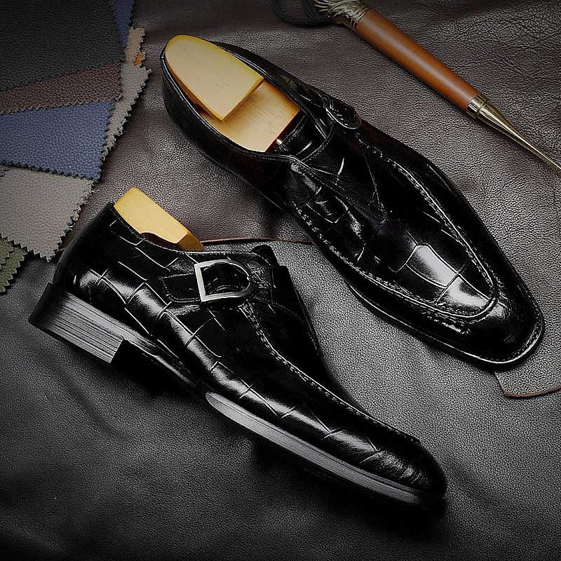 Burgunderrote Monkstrap-Schuhe aus Kunstleder mit Krokodilmuster für Herren – elegantes, formelles Schuhwerk mit Schnallendesign für Hochzeiten, das Business und besondere Anlässe 2025 - $46.99 –P7