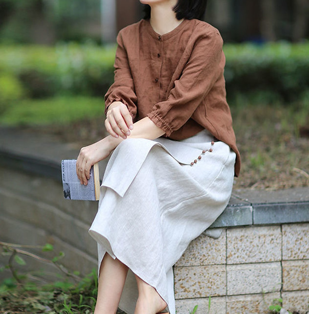 Women s Skirt Midi Pencil Long Skirt Linen Skirts White Blue Brown