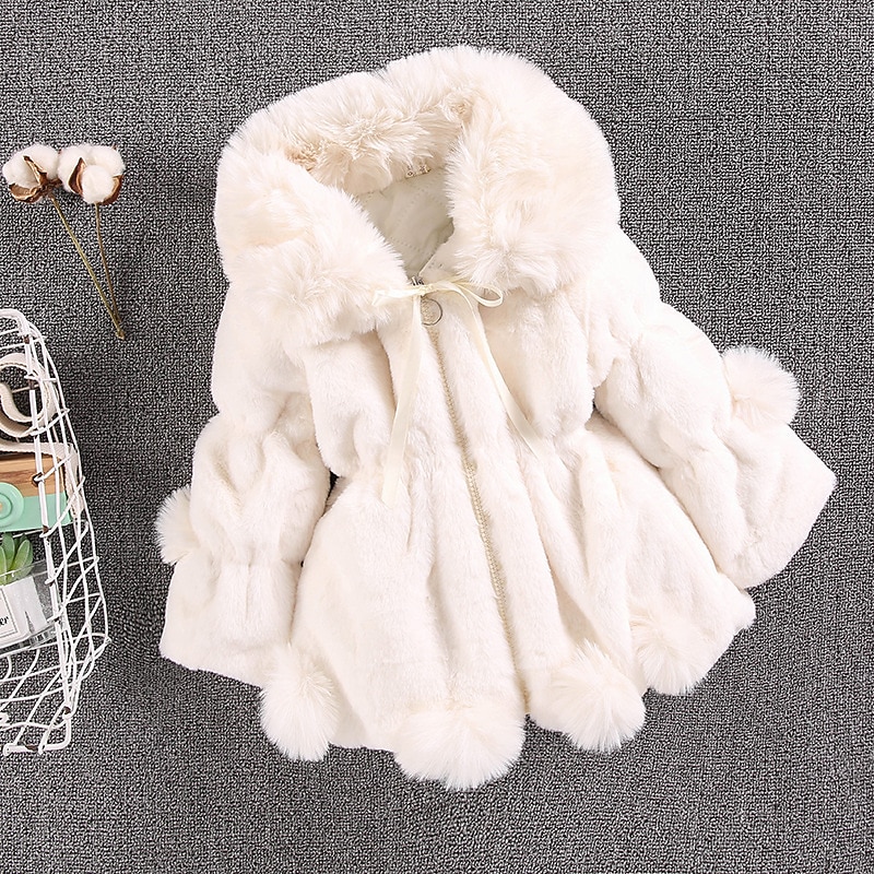 Kinderen Voor meisjes Jas van imitatiebont Effen Kleur Actief Veters School jas bovenkleding 2-8 jaar Winter Zwart Wit Rood 2025 - $28.99 –P5