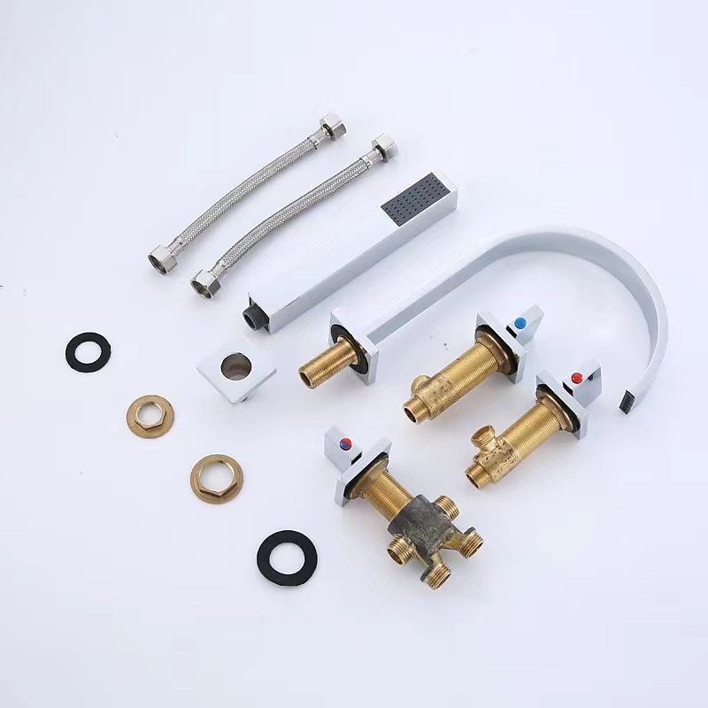 βρύση μπανιέρας κατάστρωμα πολλαπλών οπών τοποθετημένο με χέρι ντους, μπρούτζινη βρύση πλήρωσης μπανιέρας 5 τρύπες 3 λαβή χρωμίου 2025 - $242.99 –P9