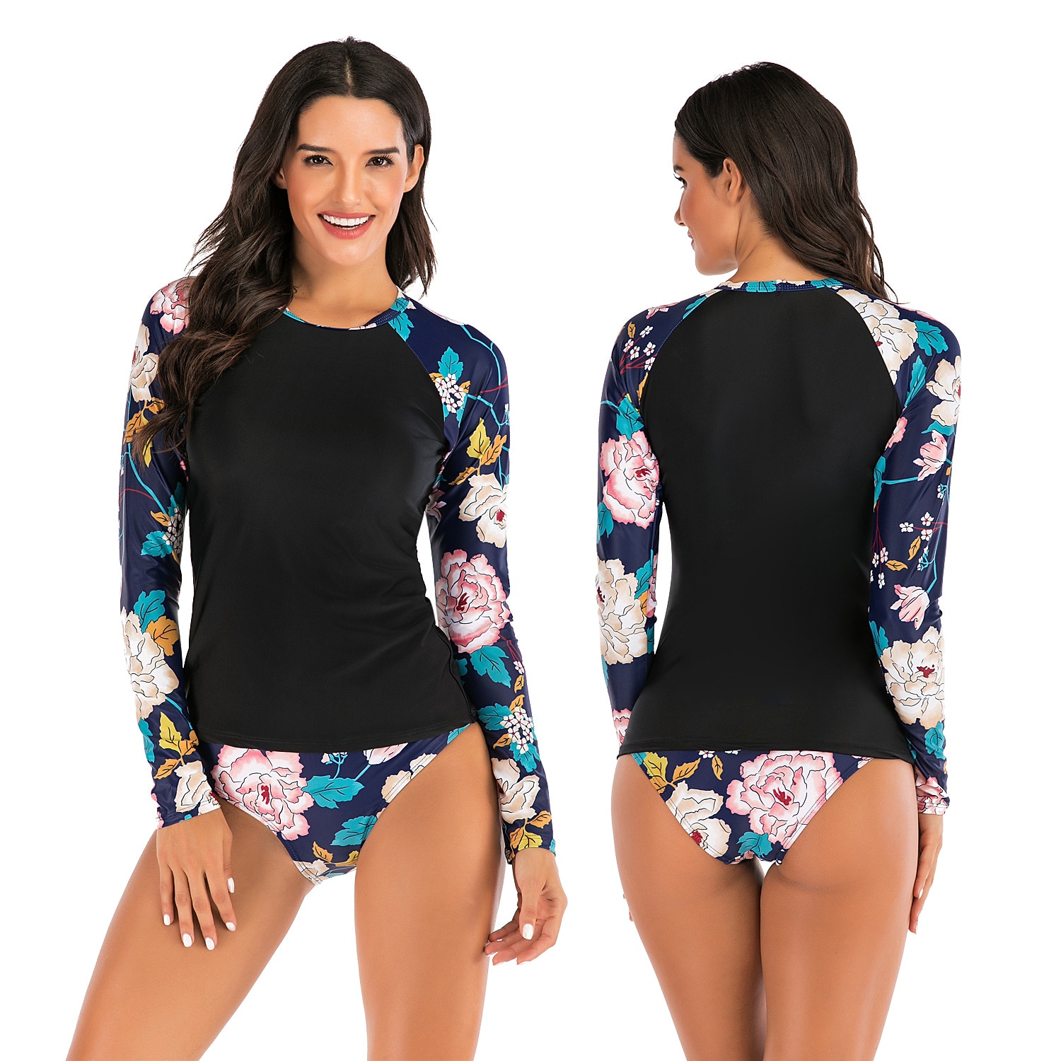 Mulheres Maiô Rashguard Maiô de duas peças Floral Proteção Solar UV UPF50+ Secagem Rápida Manga Longa Roupa de Banho Roupa de banho Surfe Esportes Aquáticos Natação Verão de 2026 por $23.99 –P9