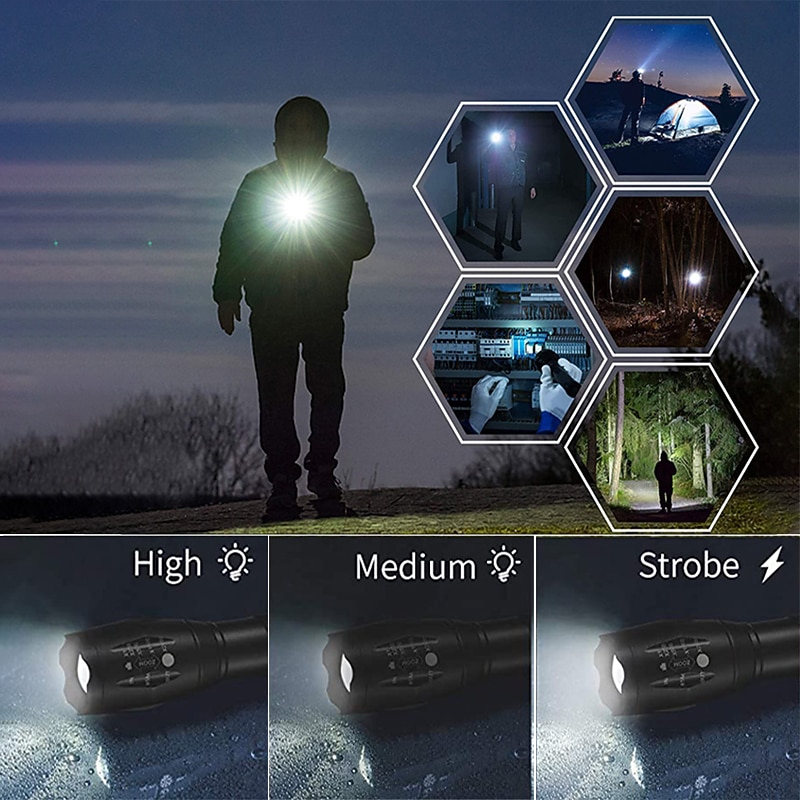 LED Tactical Flashlight T6 Super Bright Portable Torch Aluminum Alloy USB Rechargeable Outdoor Camping Tactical Flash Light 2026 - $14.49 –P7