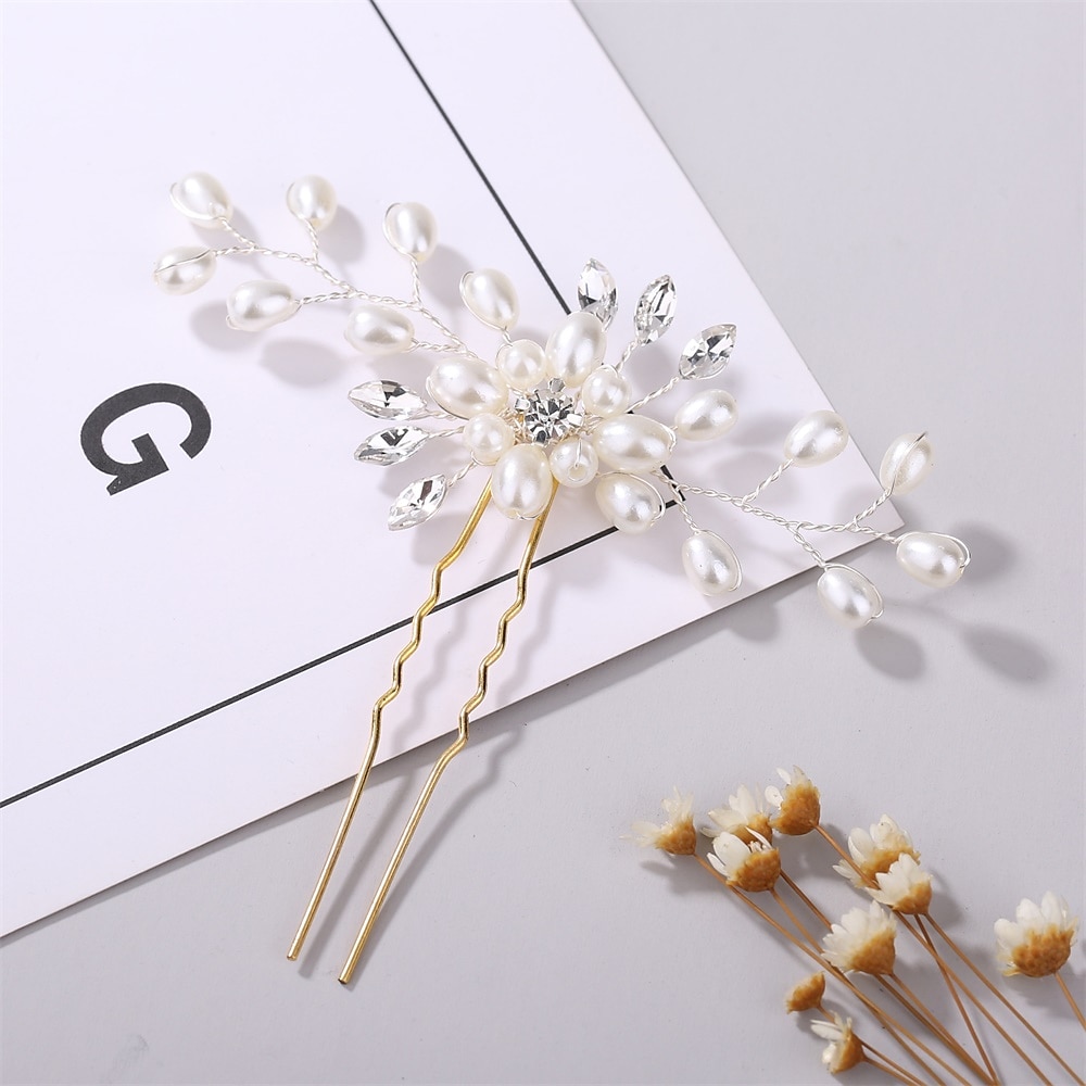2025年 韓国の花嫁手作りパールクリスタルヘアピンピンU字型クリップ結婚式の頭飾りヘアアクセサリー  コレクション – $6.99 –P3