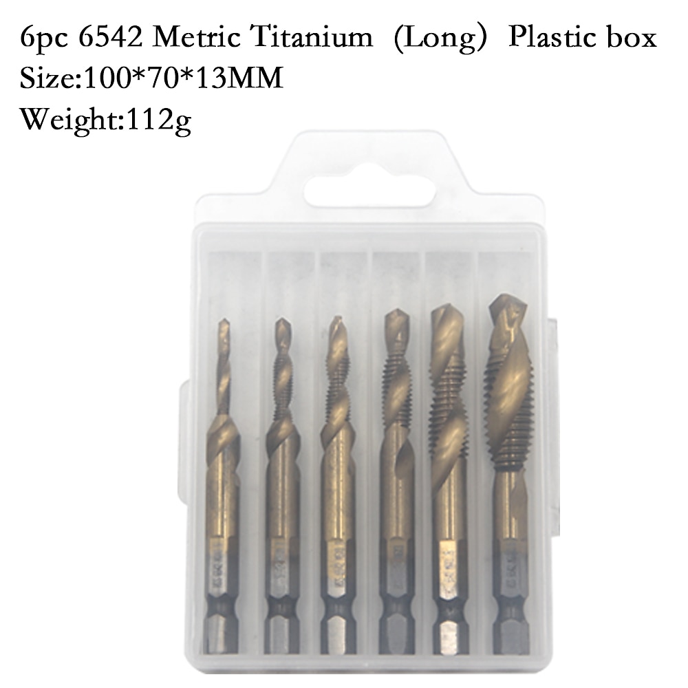 2025年 6本チタンメッキ六角シャンクドリルビットhss6542ねじ山メートル法タップねじ機コンパウンドm3m4m5 m6m8m10ハンドツール  コレクション – $30.99 –P2