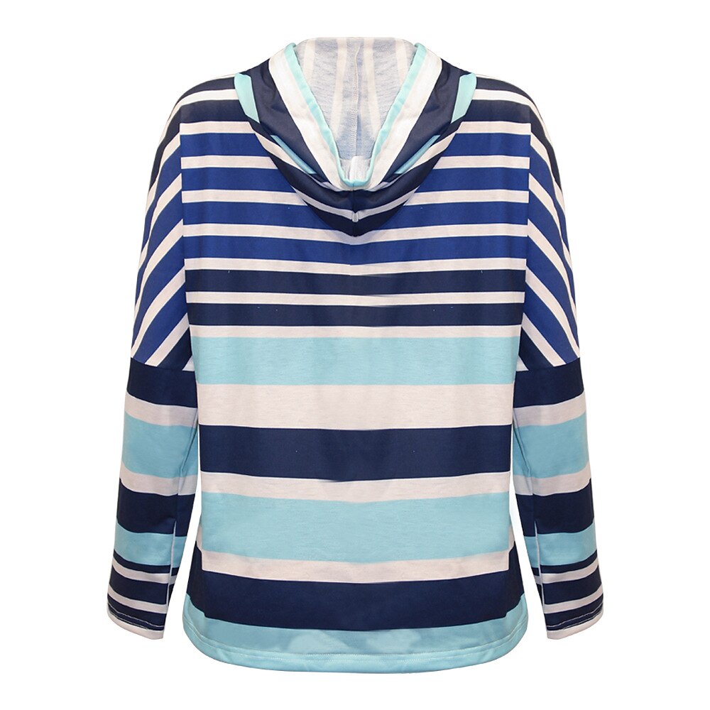 dame hettegenser sweatshirt pullover aktive sportsklær stripet fritidssport hette hette snøring print lange ermer blågrønn høst & vinter 2025 - $28.99 –P7