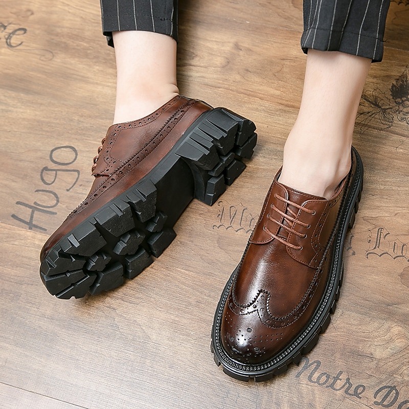 pánská robustní podrážka hnědé boty z umělé kůže – stylový vintage oxford design s odolným běhounem pro běžné i formální nošení 2025 - $59.99 –P9