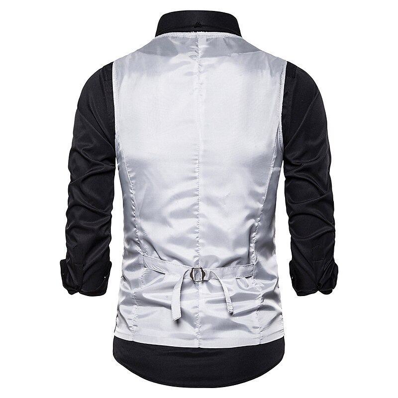 Herren Weste Hochzeit Party Party / Abend Ausgehen Strassenmode Brautkleider schlicht Frühling Herbst Tasche Polyester warm halten Schnelltrocknend Feste Farbe Einreihiger Verschluss V Ausschnitt 2025 - $39.99 –P9