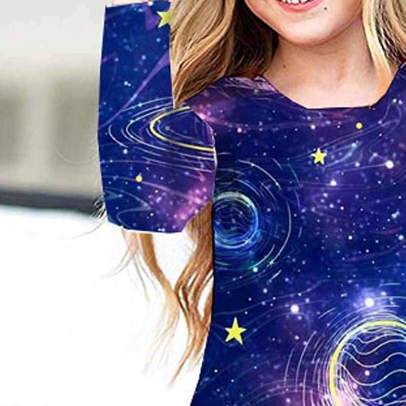 Girls ' 3D Galaxie Rochie Manșon Lung Tipărire 3D Primăvară Toamnă Vacanță Zilnic Concediu Drăguţ Casual Dulce Copii 3-10 ani Rochie leagăn Rochie A line Sub Genunchi Fit regulat 2026 - $14.99 –P5
