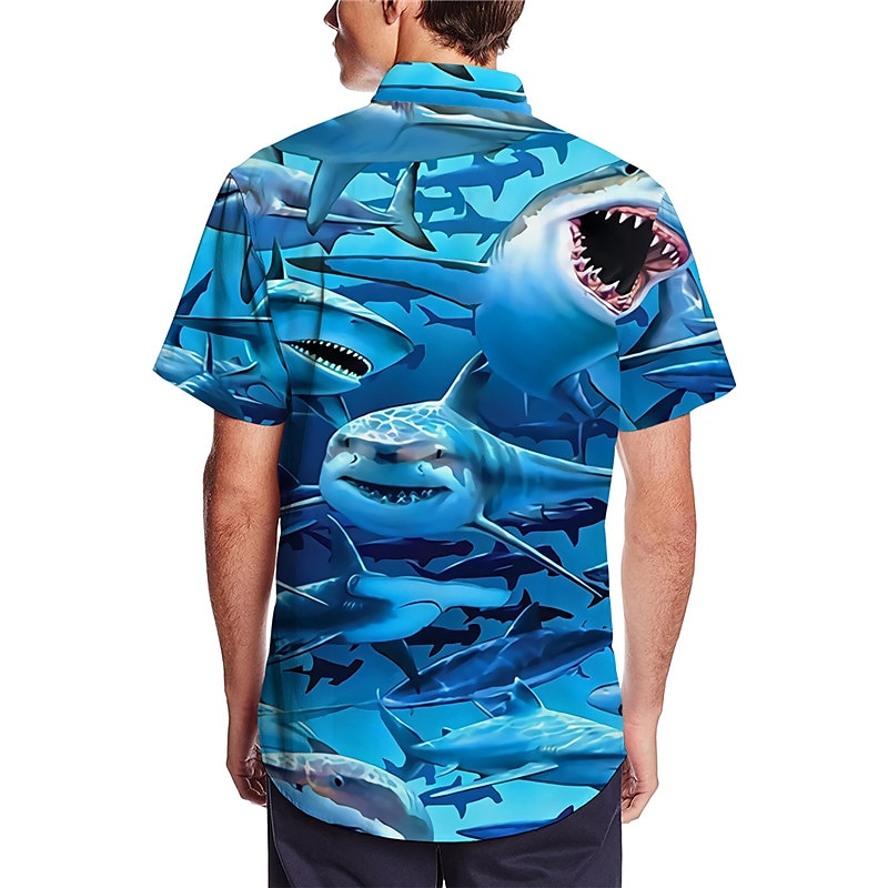 Men's Animal Shark Tropical Shirt Summer Hawaiian Shirt Camp Collar Shirt Short Sleeve Shirt Turndown Fashion Designer Casual Outdoor Street Casual Black Blue Dusty Blue 3D Print S M L 2025 - $24.99 –P2