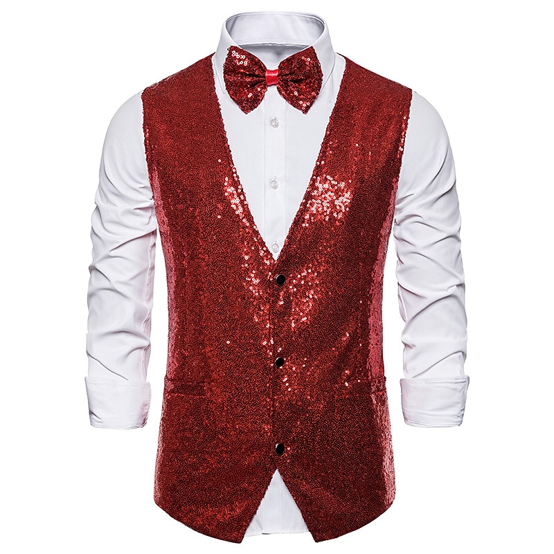 Herren Weste Hochzeit Party Party / Abend Ausgehen Strassenmode Brautkleider schlicht Frühling Herbst Tasche Polyester warm halten Schnelltrocknend Feste Farbe Einreihiger Verschluss V Ausschnitt 2025 - $39.99 –P5