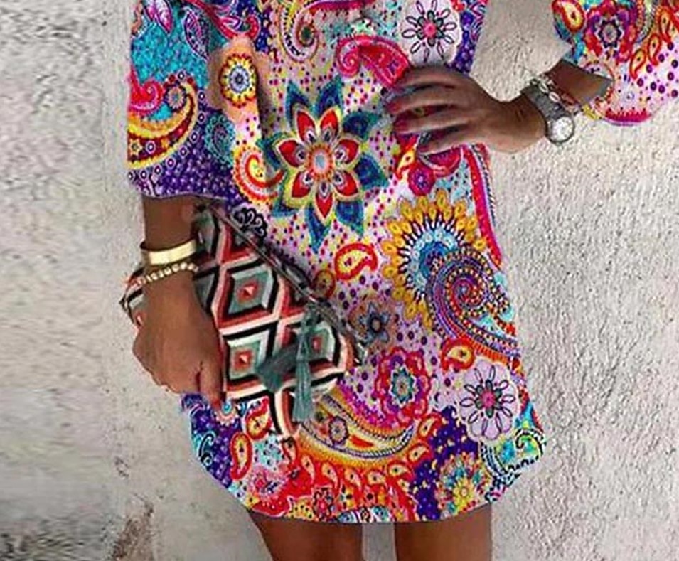 damen casual kleid ethno kleid minikleid rot 3/4 ärmel floral print sommer frühling herbst v-ausschnitt casual weekend 2023 s m l xl xxl 3xl 2025 - $31.99 –P3