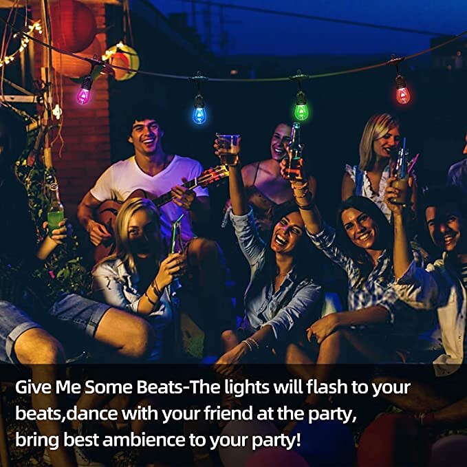 Globo corda luzes 15m 15leds ao ar livre rgb mudança de cor 0.5w s14 edison lâmpadas de plástico inquebráveis ip65 à prova d'água com controle remoto adequado para quintal varanda café quintal jardim de 2026 por $115.99 –P11