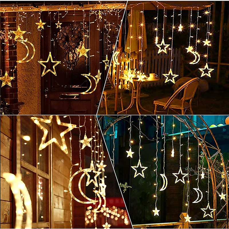 Luz de luna y estrella LED con energía solar y control remoto, iluminación navideña para vacaciones, luces LED de cadena flexibles para guirnalda, césped, patio, camping, decoración colorida, 2025 - $59.99 –P18