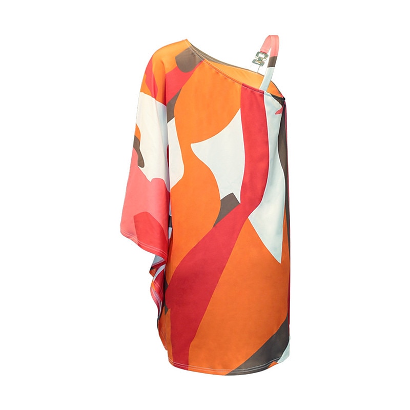 Dam Kort miniklänning Mini klänning Vardagsklänning Skiftklänning Mode Ledigt Utomhus Semester Dagligen Lös passning Blommig Geometrisk Långärmad Enaxlad Vit Orange Sommar Vår 2025 - $25.99 –P5