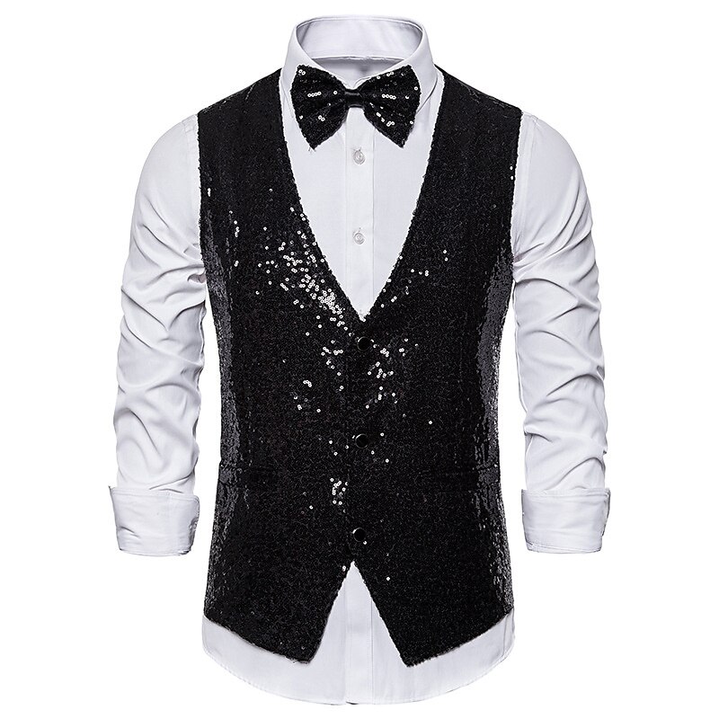 Herren Weste Hochzeit Party Party / Abend Ausgehen Strassenmode Brautkleider schlicht Frühling Herbst Tasche Polyester warm halten Schnelltrocknend Feste Farbe Einreihiger Verschluss V Ausschnitt 2025 - $39.99 –P14