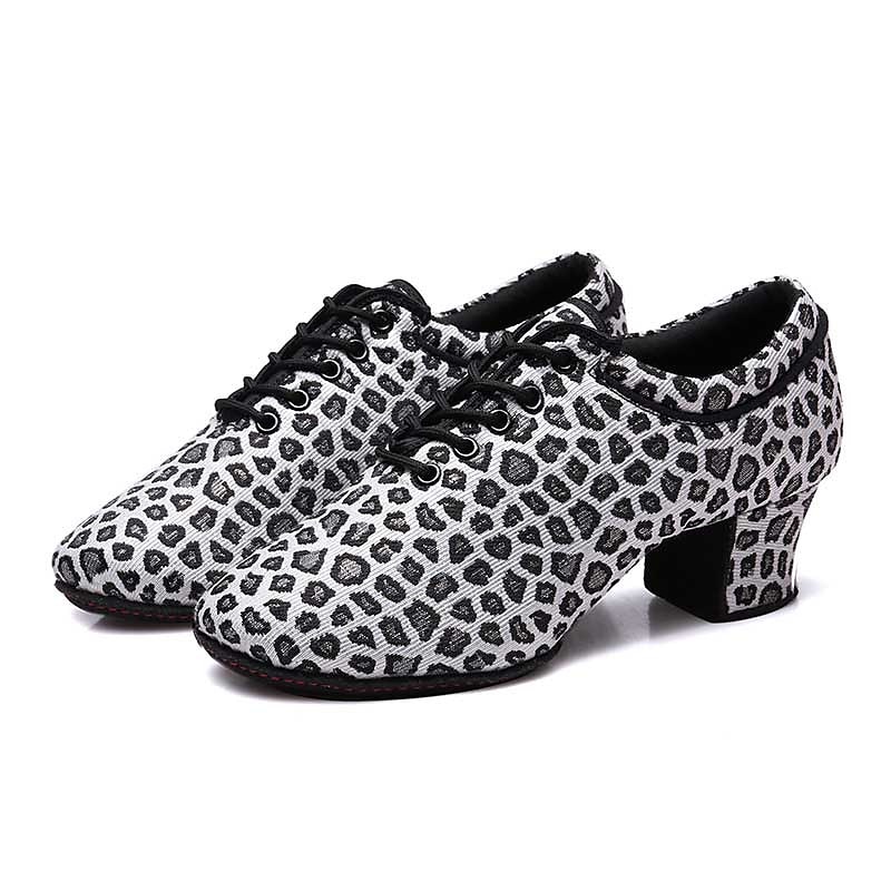 Women's Leopard Print Latin Dance Shoes – Lace-Up Low Heel Ballroom Practice Shoes with Suede Sole for Salsa, Tango & Performance 2025 - $42.99 –P5