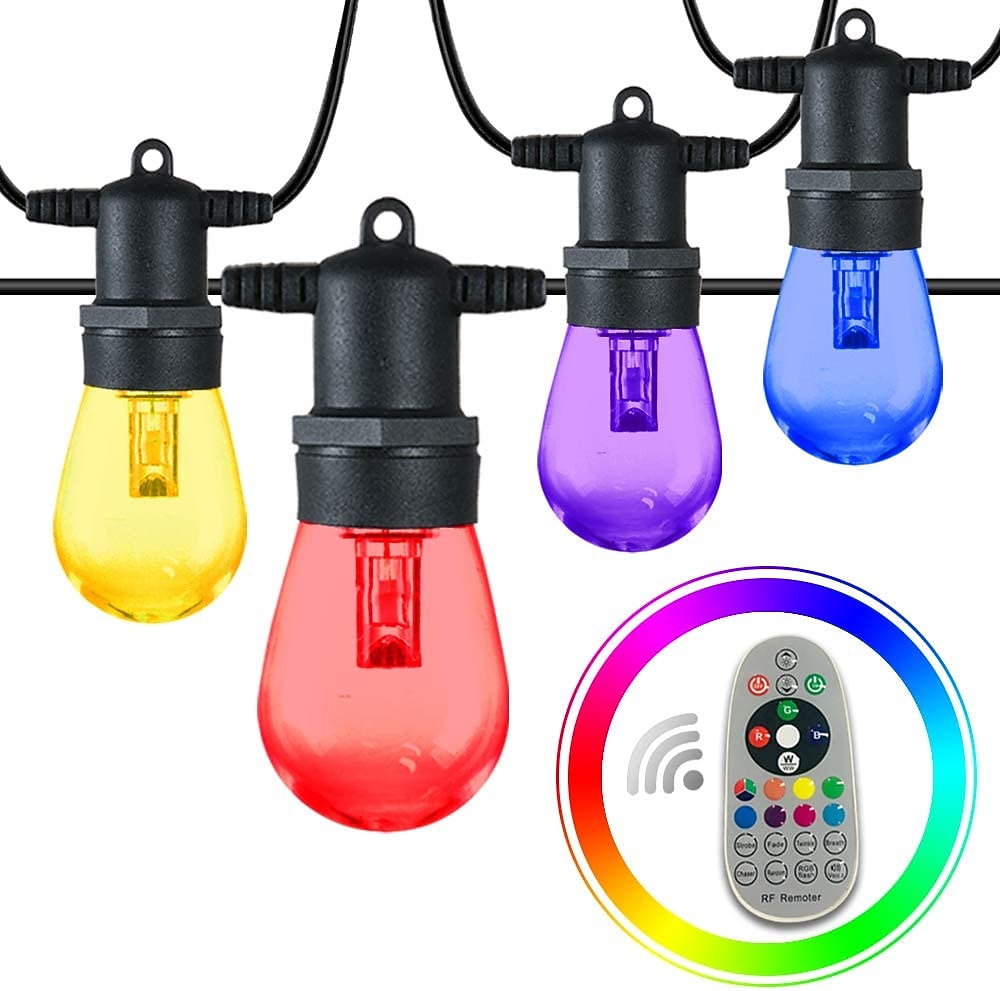 Globo corda luzes 15m 15leds ao ar livre rgb mudança de cor 0.5w s14 edison lâmpadas de plástico inquebráveis ip65 à prova d'água com controle remoto adequado para quintal varanda café quintal jardim de 2026 por $115.99 –P2