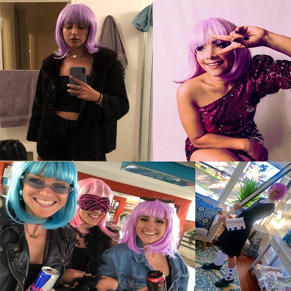 Svarte bob parykker kvinner 12'' kort svart hår parykkel med pannelugg Mia Wallace cosplay syntetisk parykk søte fargede parykker daglig fest Halloween parykker 2025 - $24.99 –P10