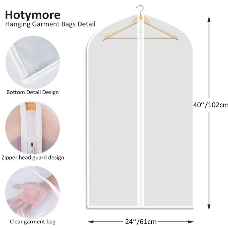 hangende kledingzakken doorzichtig (24x40 inch/5 stuks) lichtgewicht doorzichtige pakzak volledige ritssluiting stofdichte kledinghoeszakken hangende kledingzakken voor kleding met opbergruimte in de 2026 - $17.49 –P1