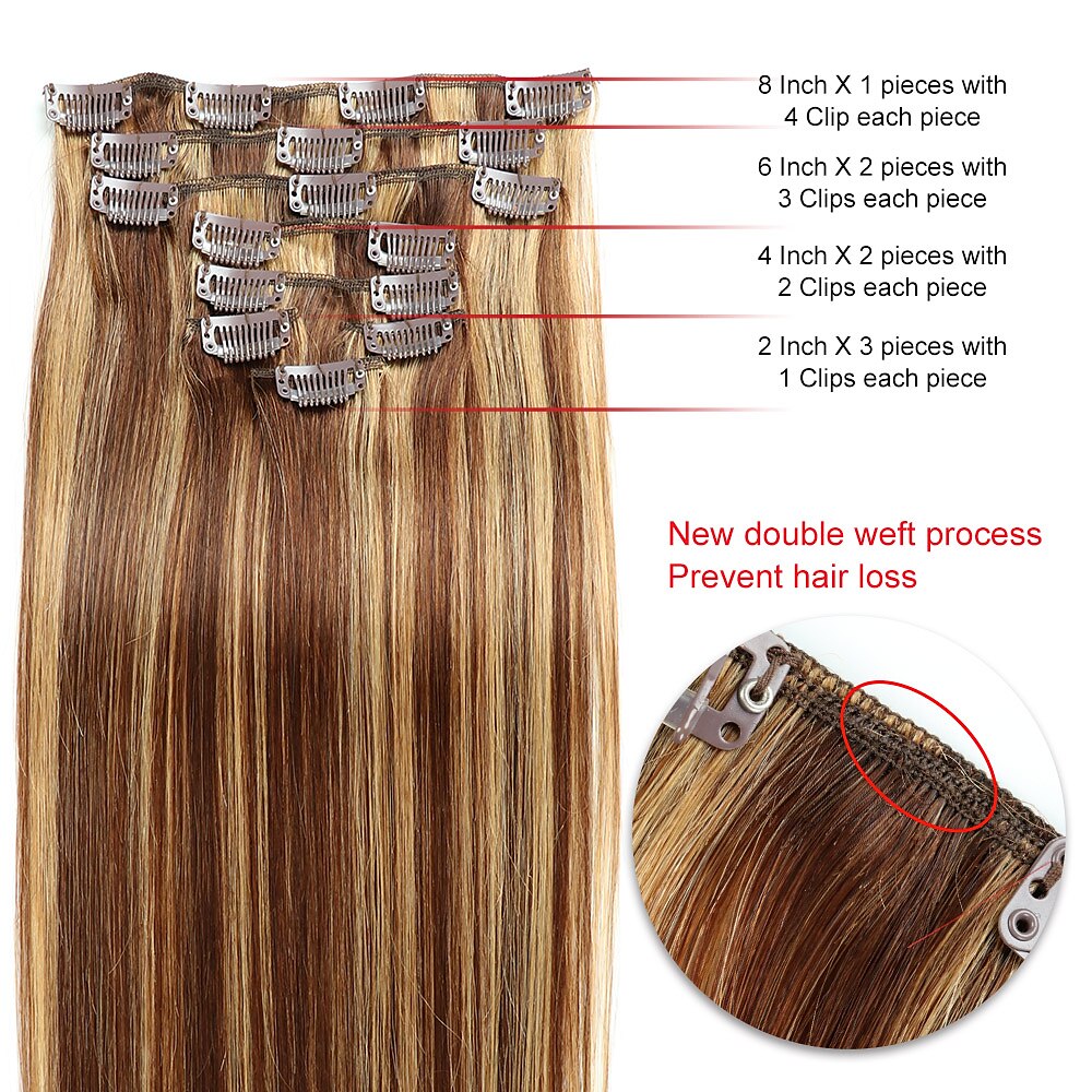 Clip In Hair Extensions Human Hair 8pcs Pack Straight Natural Color Hair Extensions 2025 - $120.99 –P5