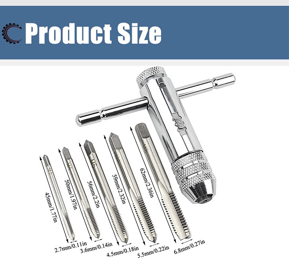 Adjustable Silver T-Handle Ratchet Tap Holder Wrench with 5pcs M3-M8  Machine Screw Thread Metric Plug T-shaped Tap 2025 - $8.99 –P1