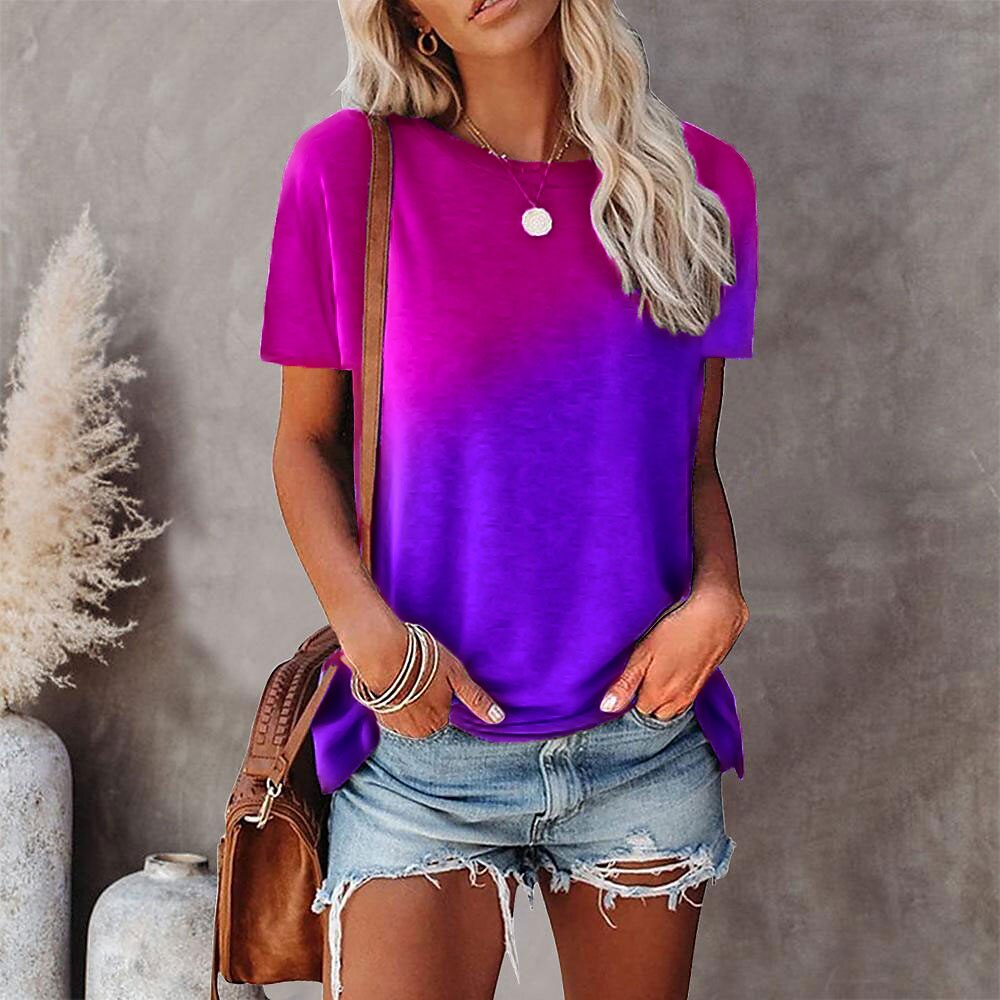 Women's T Shirt Basic T-shirt Sleeve Daily turmeric Light Green Pink Purple Grey Summer 2025 - $19.99 –P4