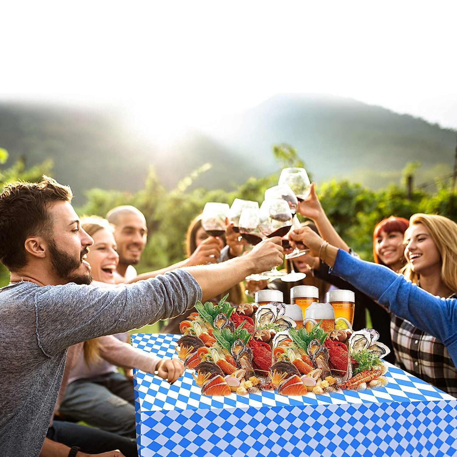 německý oktoberfest ubrus bavorský oktoberfest modrobílý kostkovaný ubrus pe ubrus 2025 - $9.49 –P2