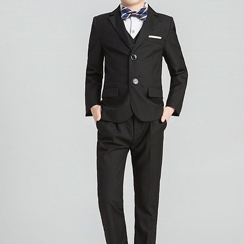 4 Pieces 5 Pieces Ring Bearer Suit Boys Kids Toddler Suit Formal Suit Suit & Blazer Suit Vest Jacket & Pants Formal Anniversary Party Back to School Fashion Gentle Solid Color Black Navy Blue Cotton 2025 - $69.99 –P6