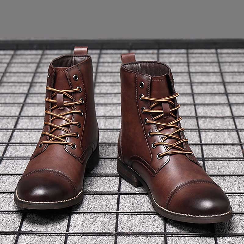 bottines à lacets marron pour hommes – similicuir avec doublure en peluche chaude et semelle antidérapante durable, idéales pour les tenues décontractées d'hiver de 2025 ? $59.99 –P3