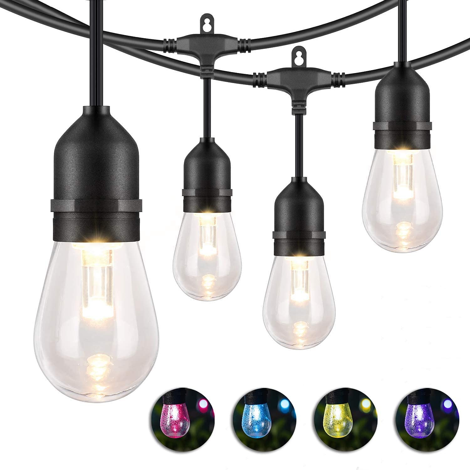 Globo corda luzes 15m 15leds ao ar livre rgb mudança de cor 0.5w s14 edison lâmpadas de plástico inquebráveis ip65 à prova d'água com controle remoto adequado para quintal varanda café quintal jardim de 2026 por $115.99 –P10