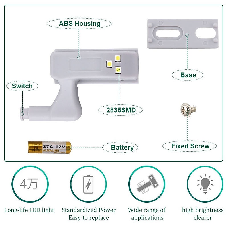 10PCS LED Cabinet Light LED Inner Hinge Lamp Closet Light Battery Wireless Lamp Universal Wardrobe Cupboard Sensor Lighting 2025 - $20.99 –P8