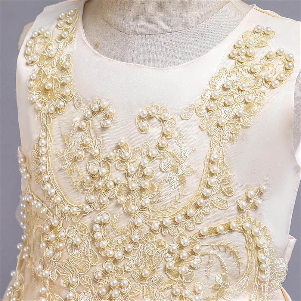 Blumenmädchenkleid Mädchen Kleid Abendkleid Party Kleid Hochzeit Party Besondere Anlässe Kuschelig Prinzessin Bestickt Schleife Einfarbig Ärmellos Rundhalsausschnitt Weiß Champagner 4-13 Jahre 2025 - $44.99 –P4
