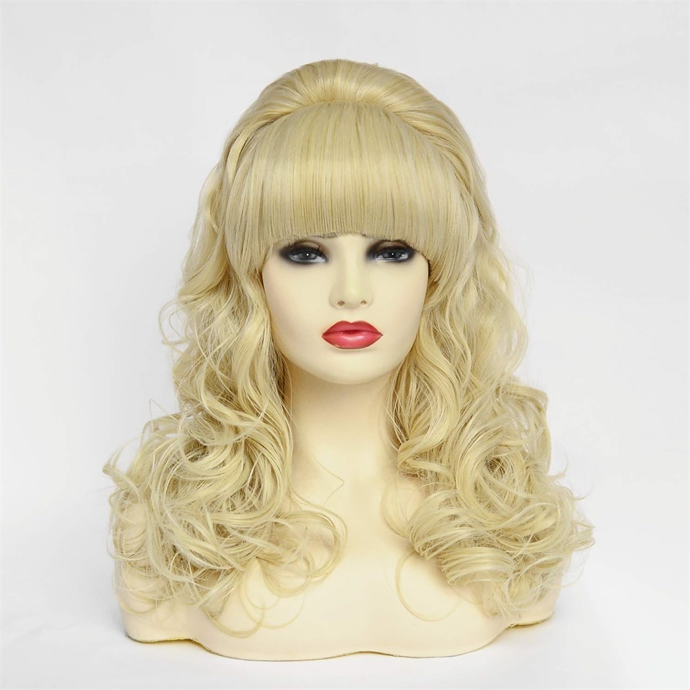 Parrucche a Nido d'Api Parrucca Lunga Ondulata Bionda con Frangia Grande Bouffant per Donne adatta per gli Anni '80 o Festa Parrucche di Halloween del 2025 a $30.99 –P2