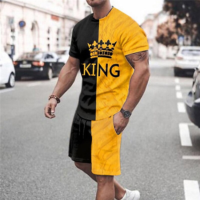 Herren Grafik Poker 2St T-Shirts-Sets Passende Sets Kurzarm Kurze Hosen Rundhalsausschnitt Mode Leicht Basic Straße Täglich Sport Druck Sommer Frühling Schwarz Weiß Gelb 2025 - $30.99 –P1