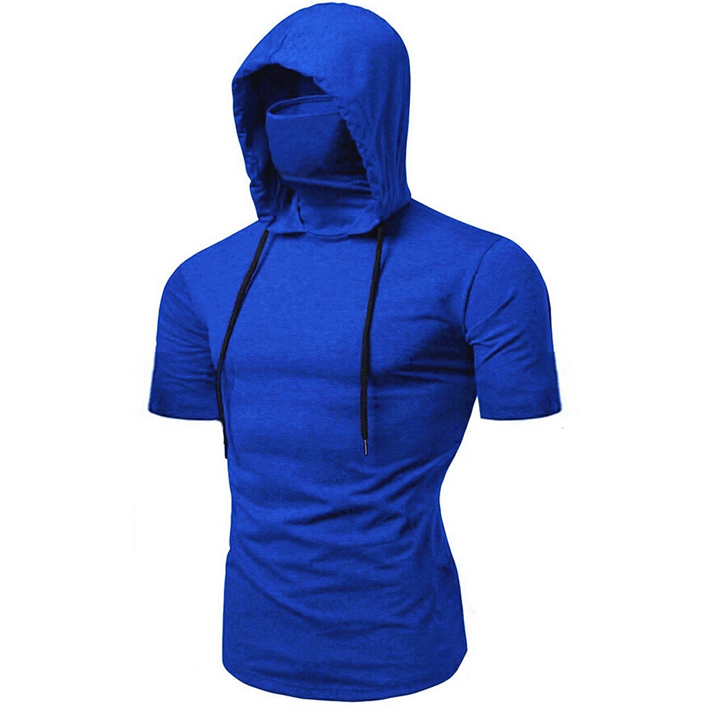 Homme Sweat à capuche avec masque T-shirt de course Cordon de serrage Manche Courte T-shirt Rue Athleisure Automne Coton Chaleur Thermique Respirant Doux Évacuation de la transpiration Course Jogging de 2025 ? $14.39 –P9