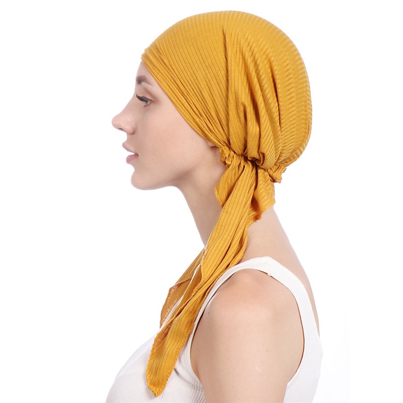 Nuevo algodón elástico color sólido envoltura cabeza bufanda sombreros musulmán turbante capó para mujeres interior hijab sombrero moda mujer turbantes gorras 2025 - $12.99 –P5