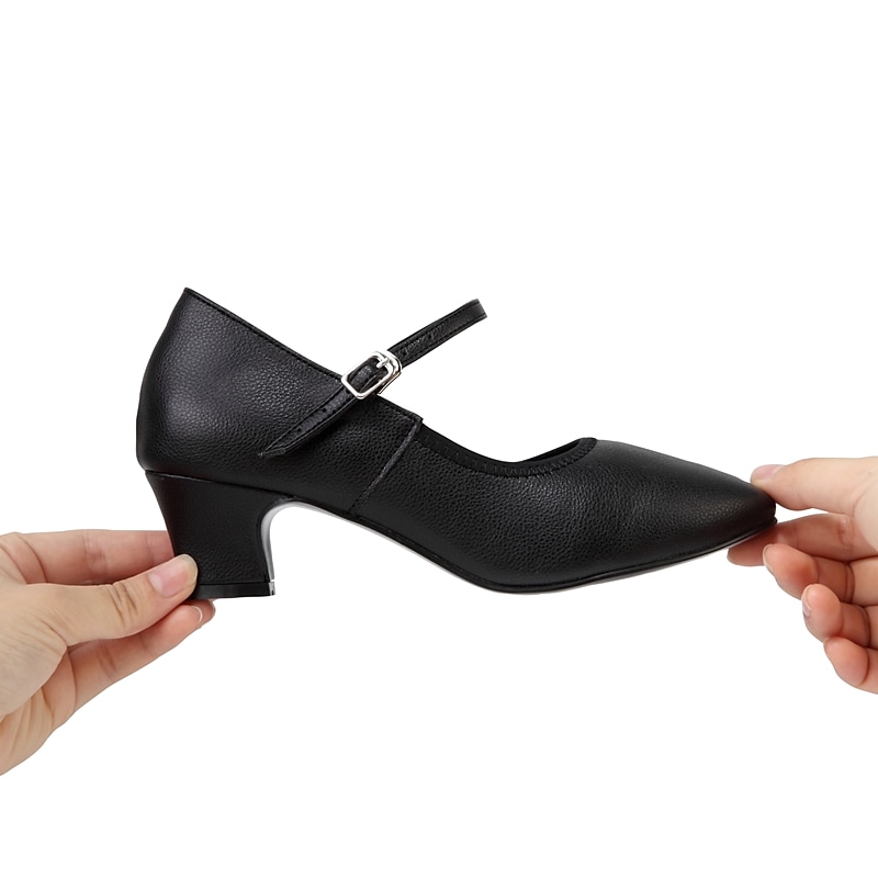 pantofi de dans mary jane alb din imitatie din piele cu toc mic si curea reglabila – incaltaminte eleganta pentru femei 2025 - $46.99 –P1