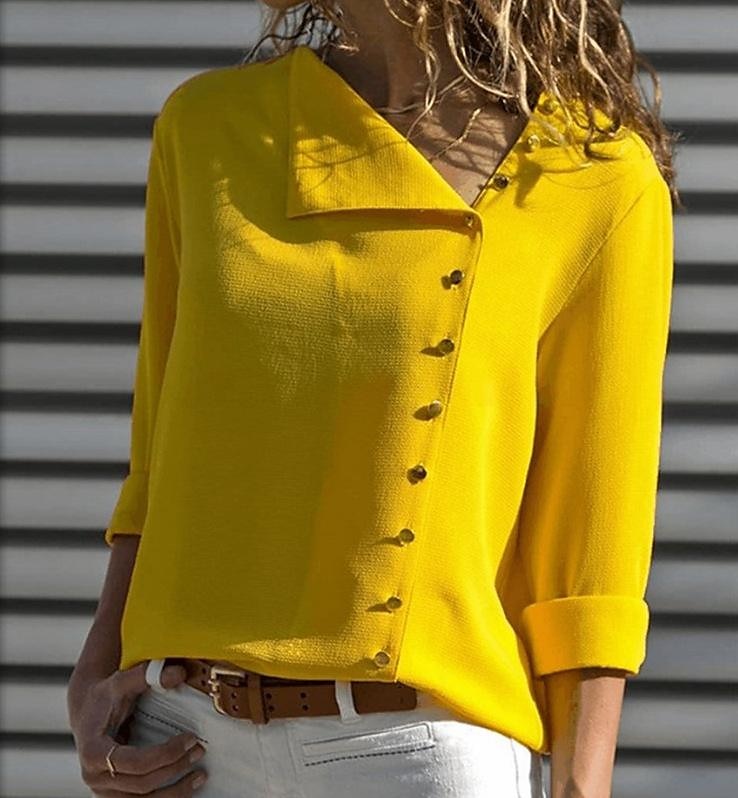 Pentru femei Cămașă Bluză Negru Alb Galben Simplu Buton Manșon Lung Casual Zilnic De Bază Afacere Elegant În V Regulat Bumbac S 2025 - $5.99 –P2