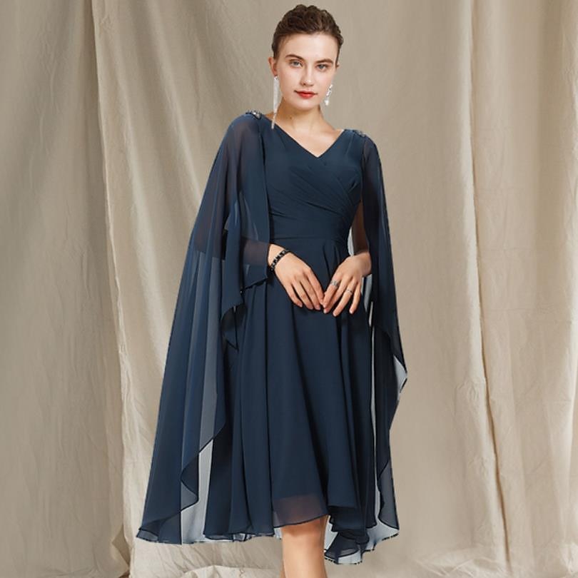 elegant mother of the bride dresses 2023 FAVIPT Wedding Guest Dresses for Women Elegant 2023 Mother of The Bride V  Neck Chiffon Formal Evening Midi Dress Cocktail Party Prom Dress