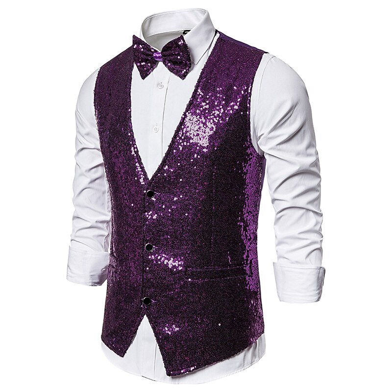 Herren Weste Hochzeit Party Party / Abend Ausgehen Strassenmode Brautkleider schlicht Frühling Herbst Tasche Polyester warm halten Schnelltrocknend Feste Farbe Einreihiger Verschluss V Ausschnitt 2025 - $39.99 –P10