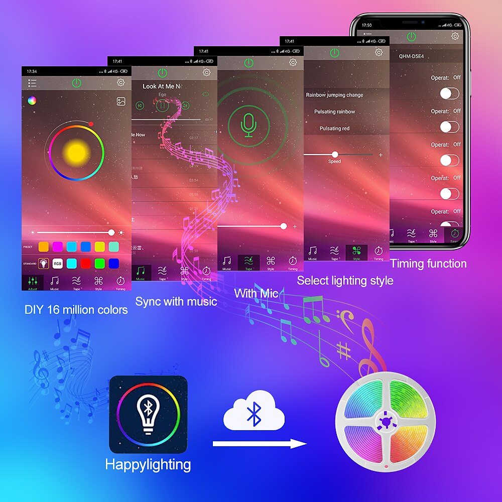 2025年 5 メートル 16.4 フィート スマート テレビ led バックライト ストリップ ライト usb rgb アプリ bluetooth コントロール音楽同期色変更 smd 5050 pc モニター ゲーム ルーム 5 v  コレクション – $13.99 –P4