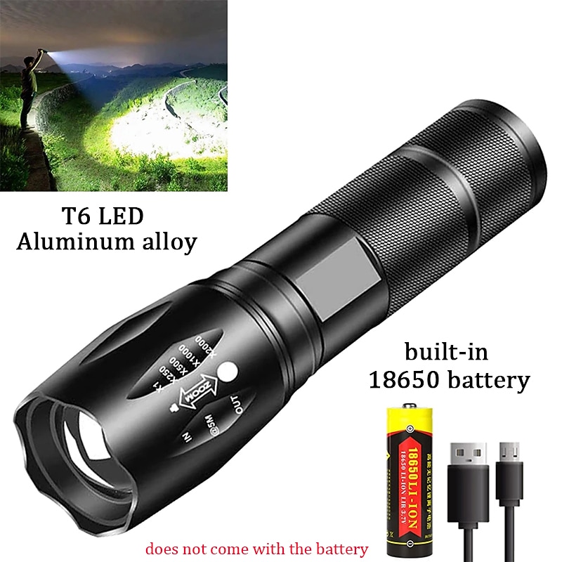 LED Tactical Flashlight T6 Super Bright Portable Torch Aluminum Alloy USB Rechargeable Outdoor Camping Tactical Flash Light 2026 - $14.49 –P17