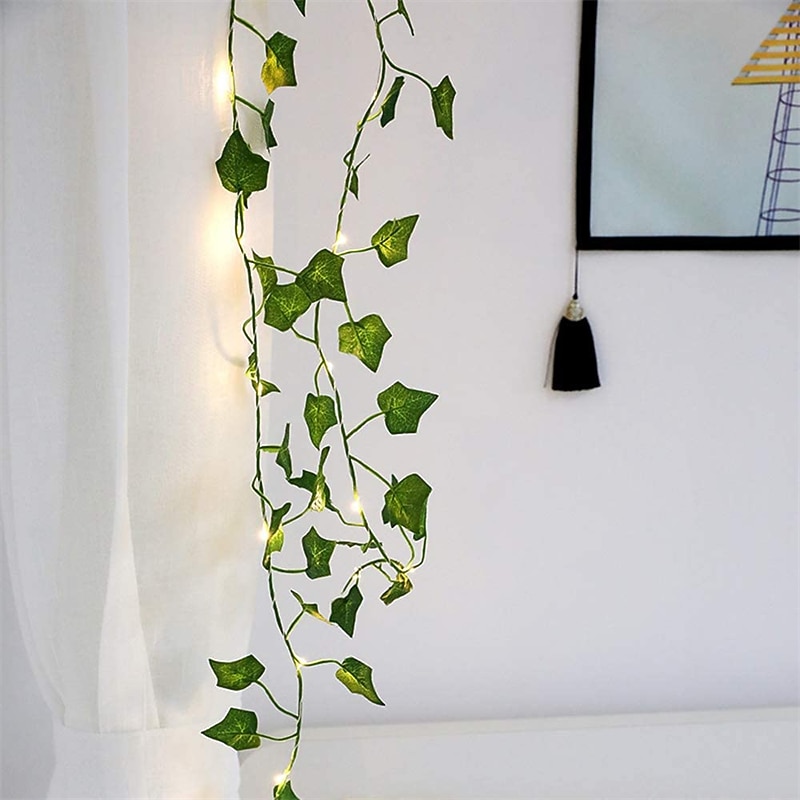 piante artificiali led luci a corda 2m rampicanti foglie verdi casa natale matrimonio esterno edera vite luci fatate decorazione lampada fai da te giardino pensile patio cortile (senza batteria) del 2025 a $16.49 –P5